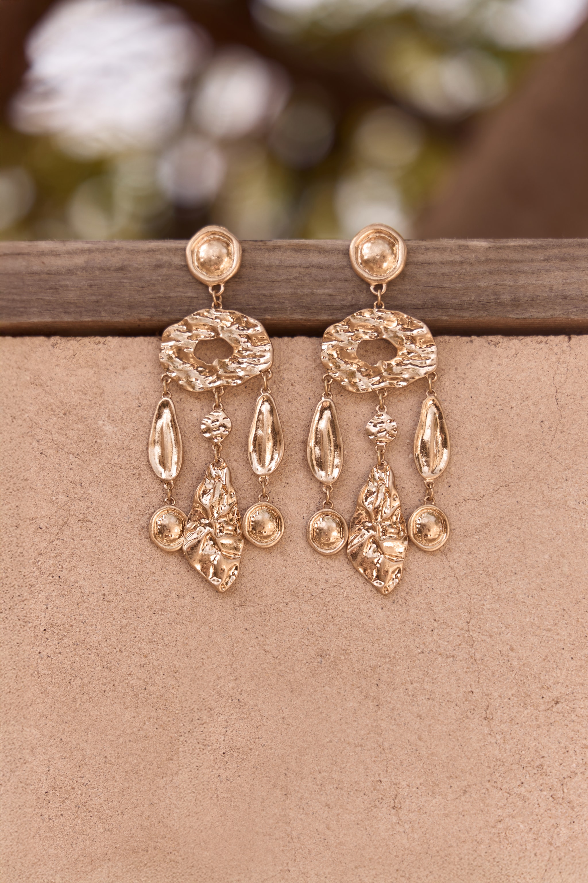 Gold Textured Multi Draped Statement Earrings