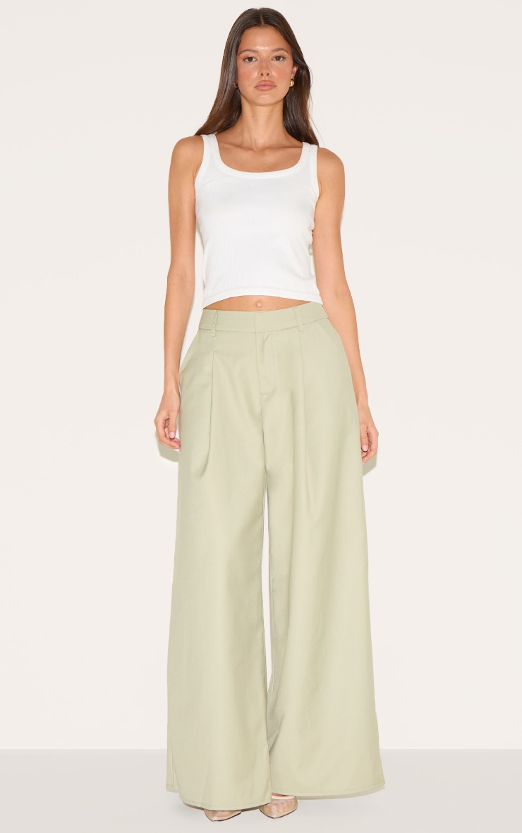 Pantalon large tissé argile à double plissures image 2
