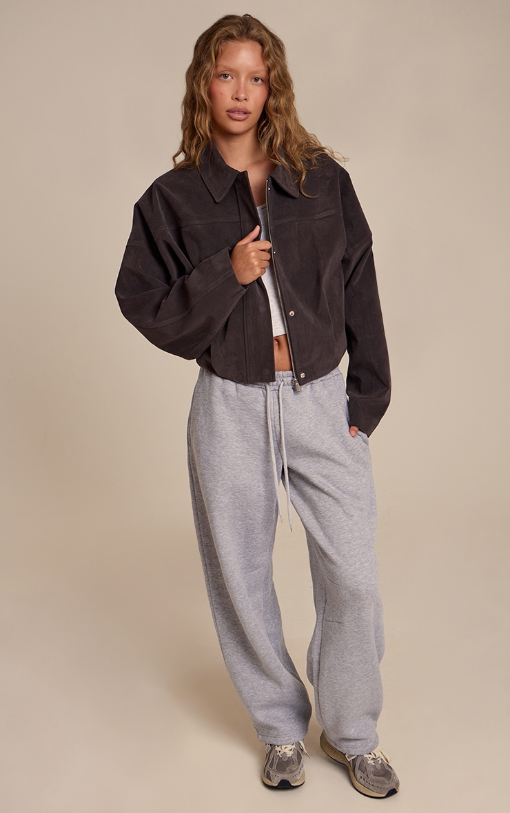 Grey Faux Suede Covered Placket Bomber Jacket image 3