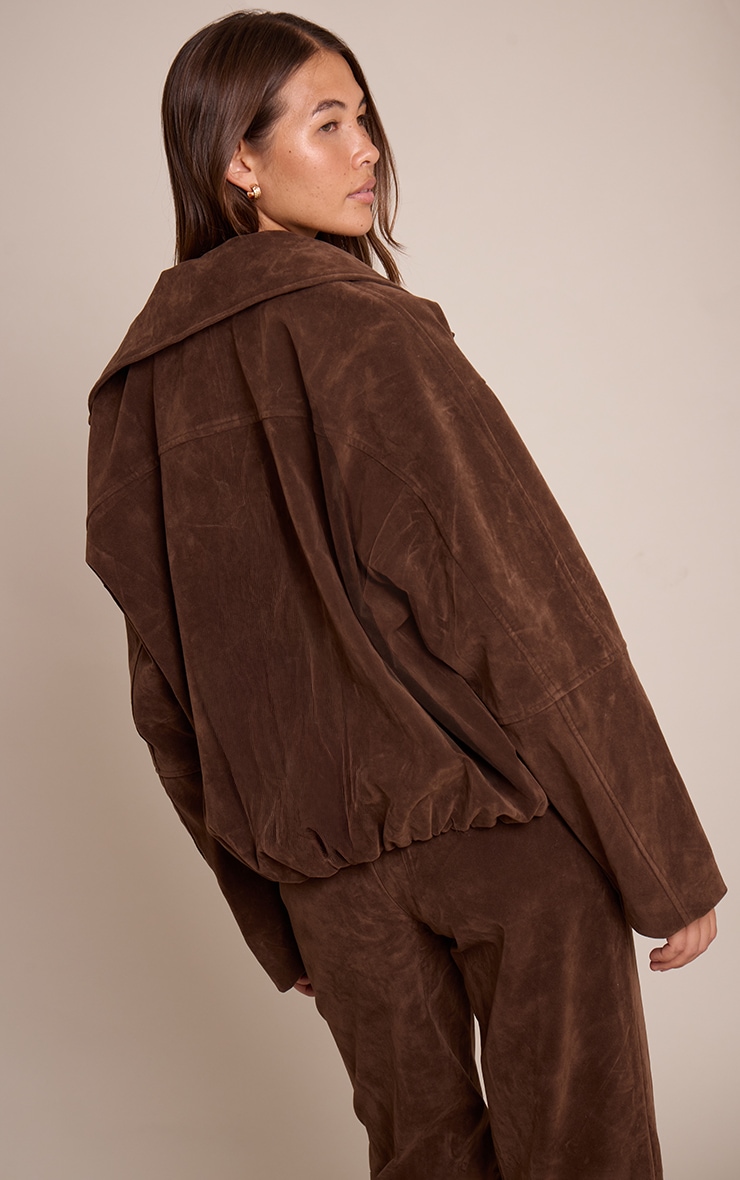 Dark Brown Suede Biker Jacket image 2