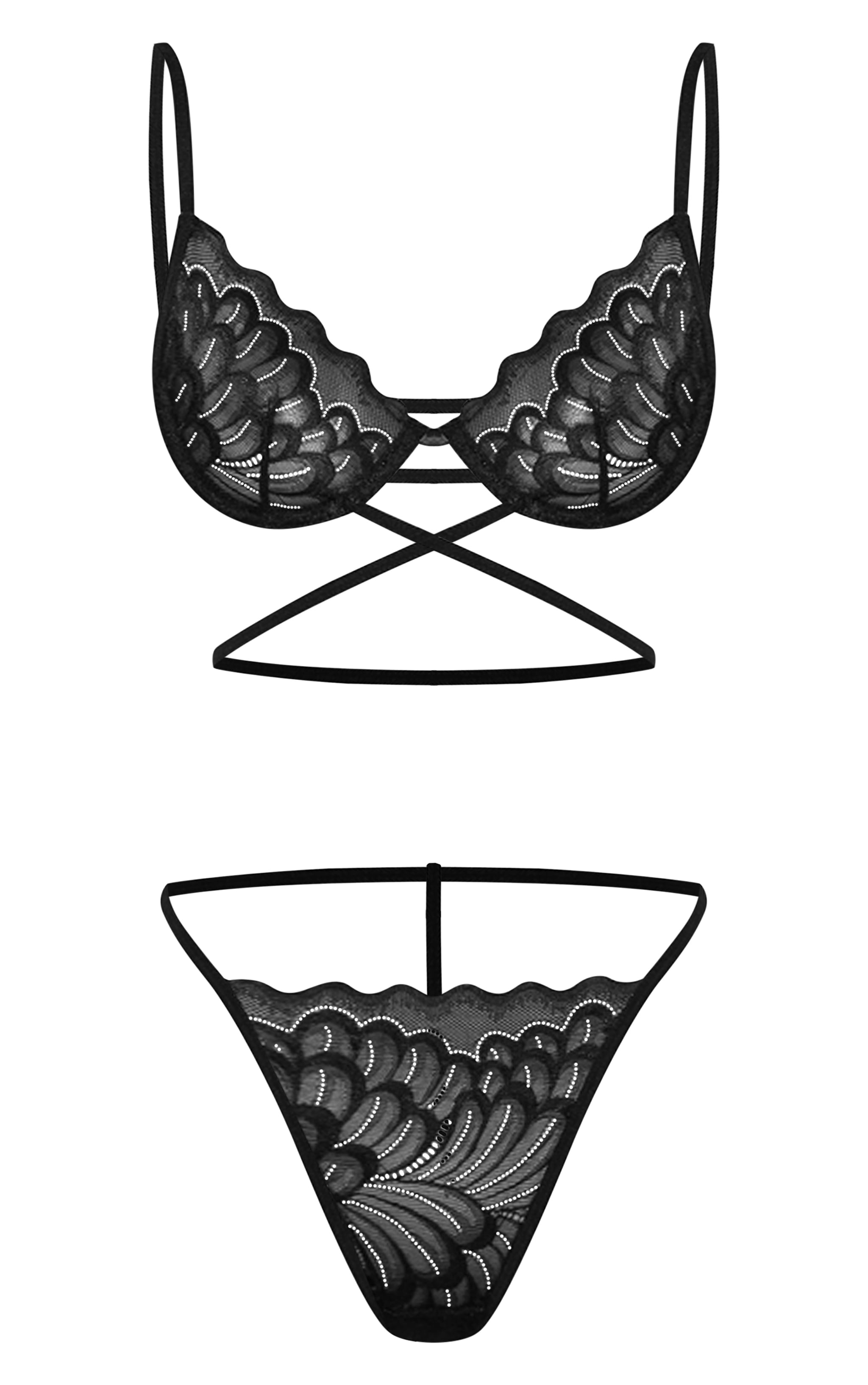 Ensemble de lingerie en dentelle noire à ourlet festonné image 5
