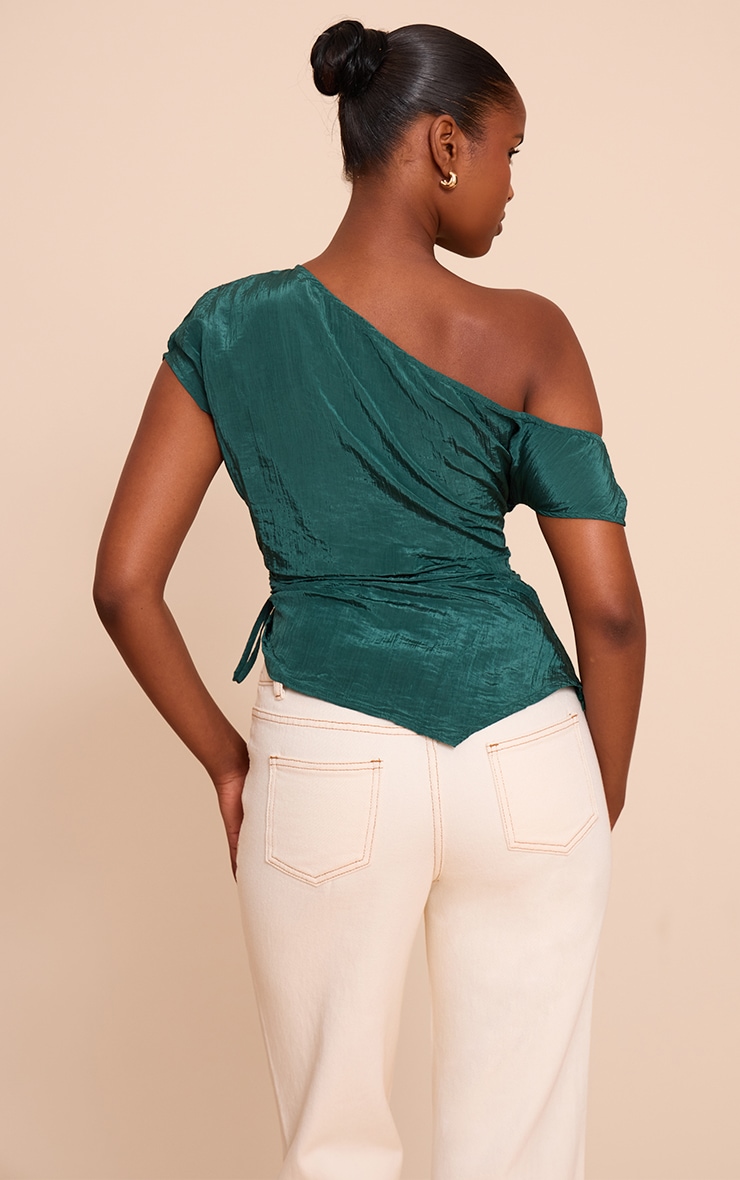 Teal Crinkle Matte Satin Cut Out Long Top image 2
