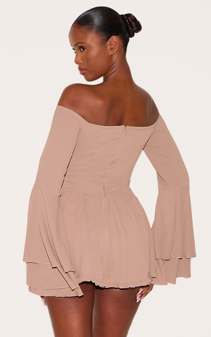 Taupe Bardot Flare Sleeve Playsuit image 2