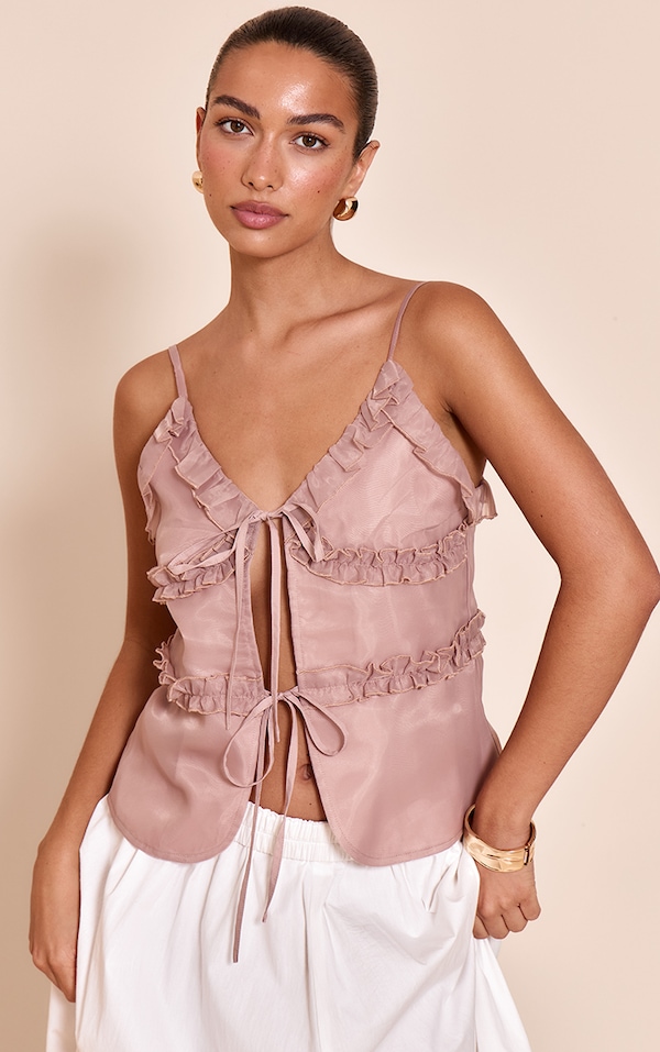 Mauve Chiffon Frill Detail Cami Top