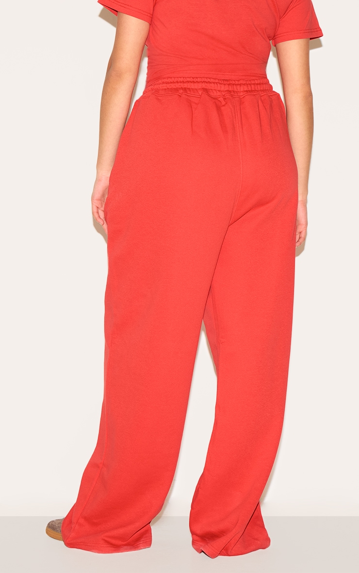 PRETTYLITTLETHING Plus Red Wide Leg Track Pants image 3