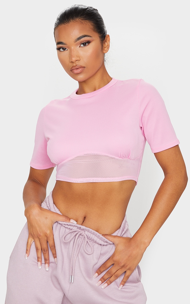 Dusty Pink Rib Mesh Underbust Crop Top