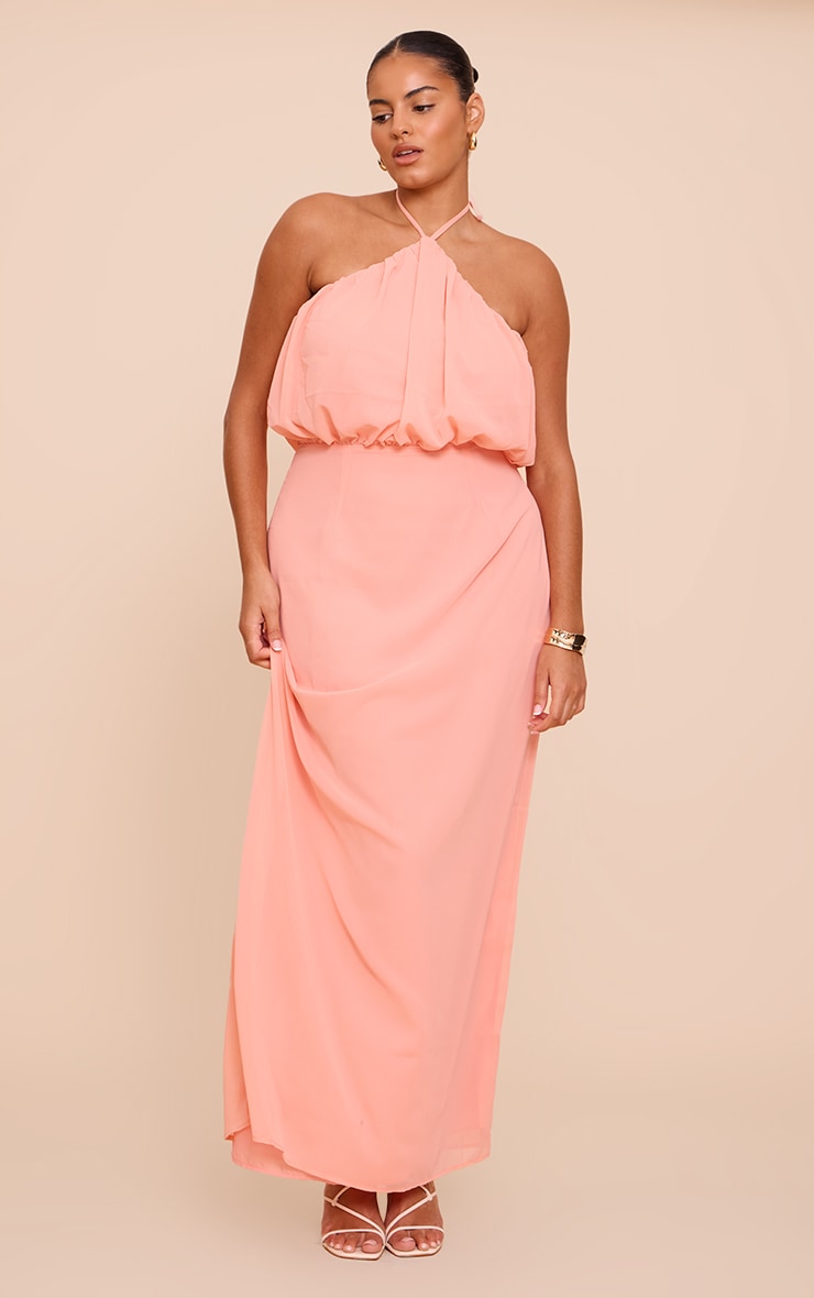 Plus Robe longue en mousseline de soie pêche à dos nu image 1