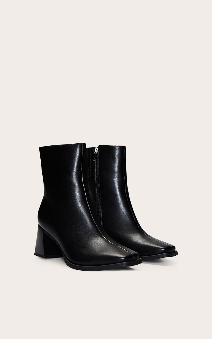 Black Square Toe Flared Block Heel Ankle Boots image 3