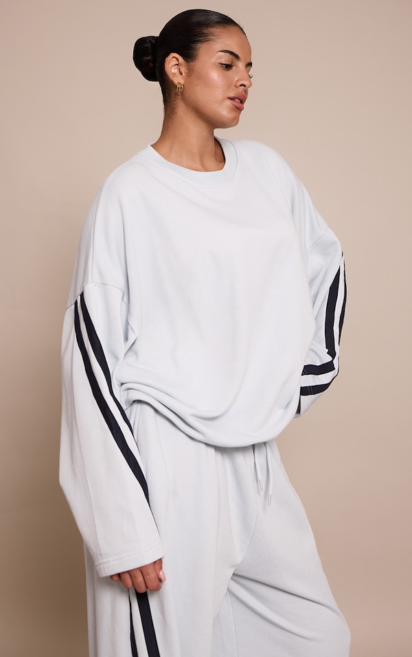Plus Blue Contrast Striped Oversized Sweatshirt