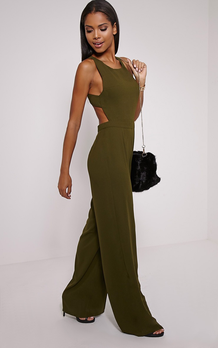 Talon Khaki Racer Back Jumpsuit Knitwear PrettyLittleThing