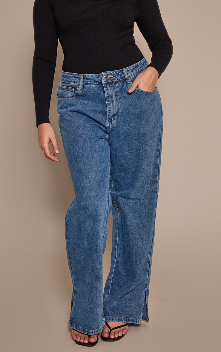 Plus Vintage Wash Split Hem Straight Leg Jeans image 2