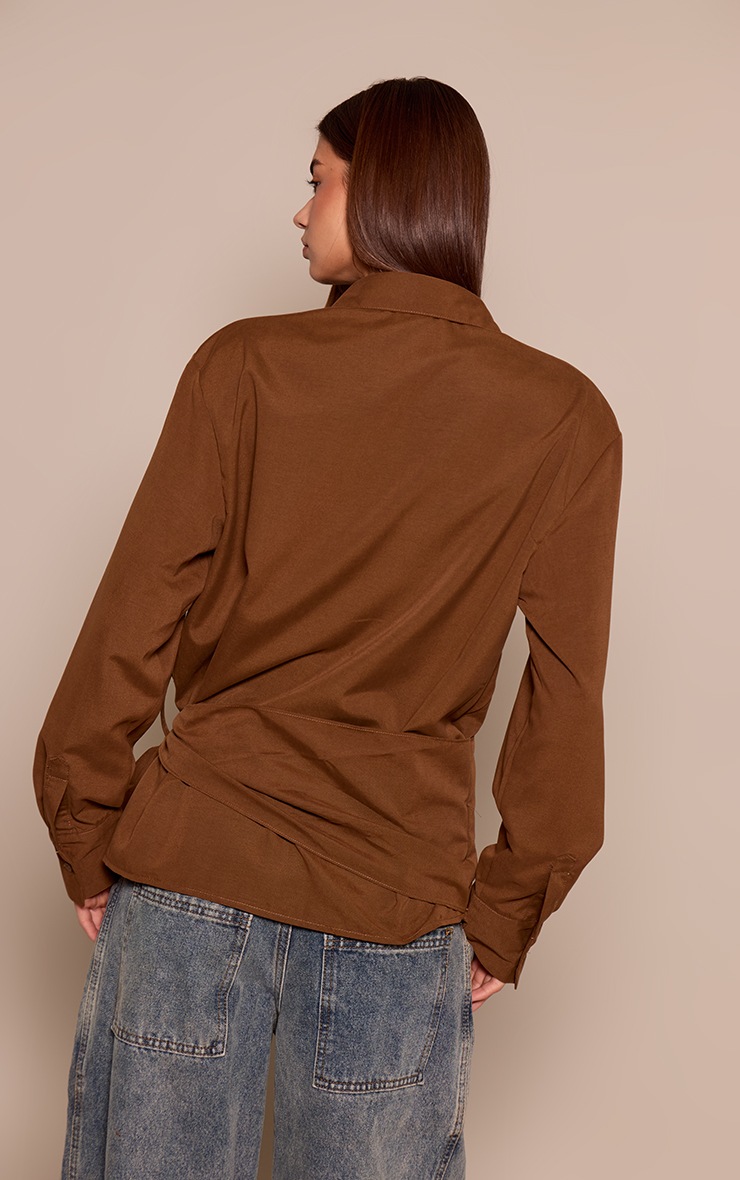 Brown Oversized Wrap Waist Shirt image 2