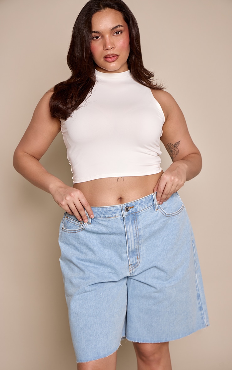 Plus White Soft Touch High Neck Crop Top