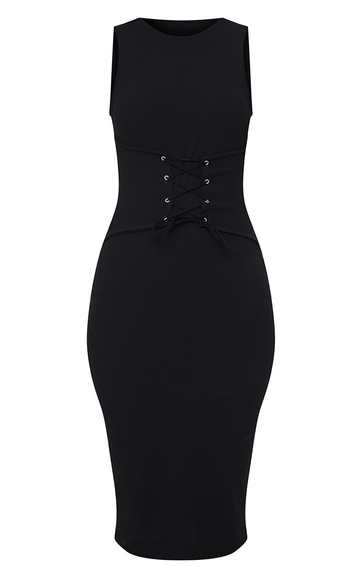 Black Corset Detail Midi Dress Dresses PrettyLittleThing