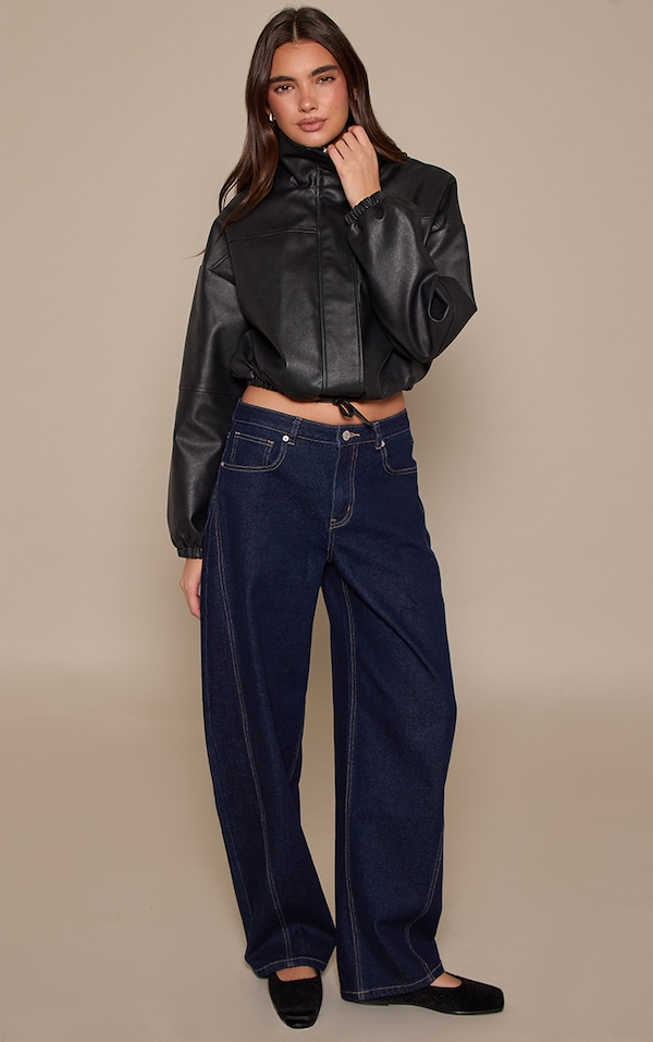Indigo Mid Rise Stretch Barrel Jeans