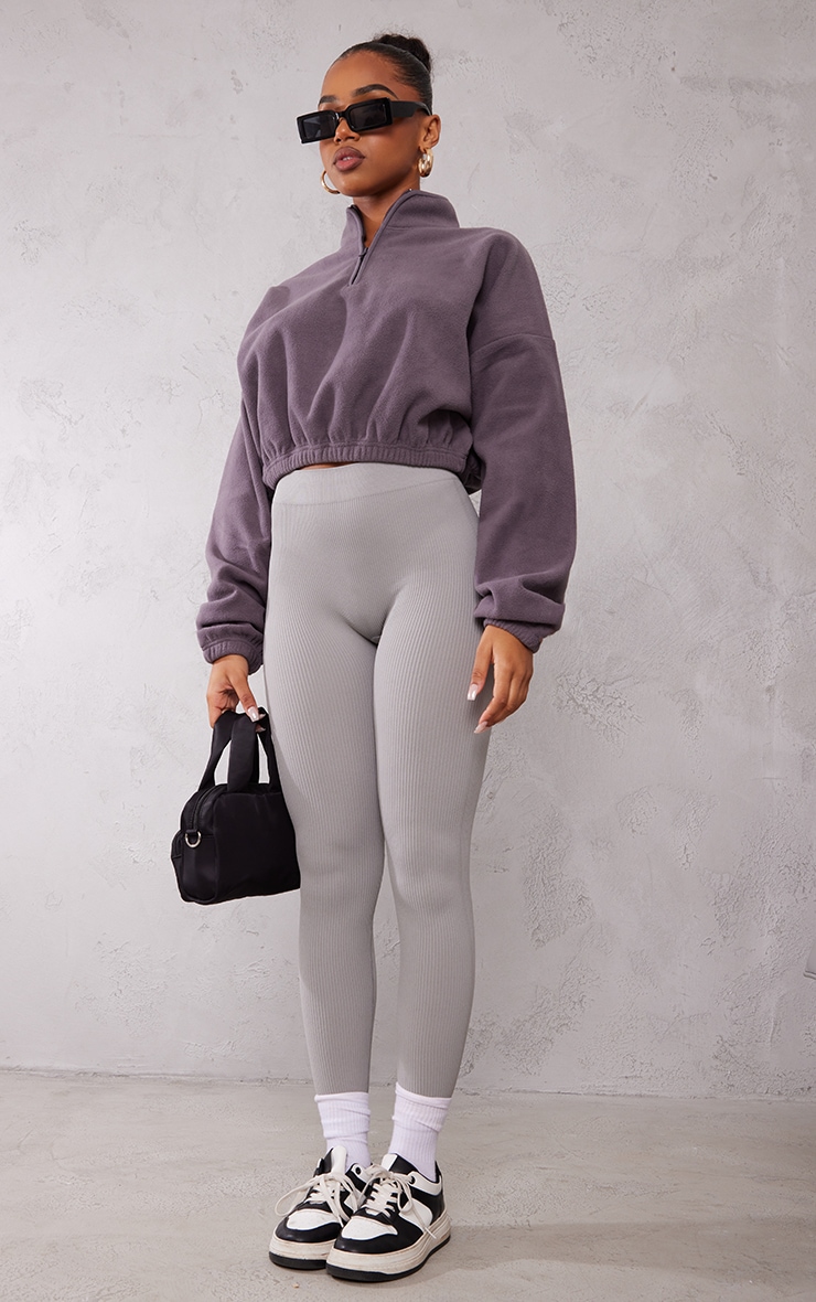 Charcoal Fleece Binding Crop Sweatshirt image 1