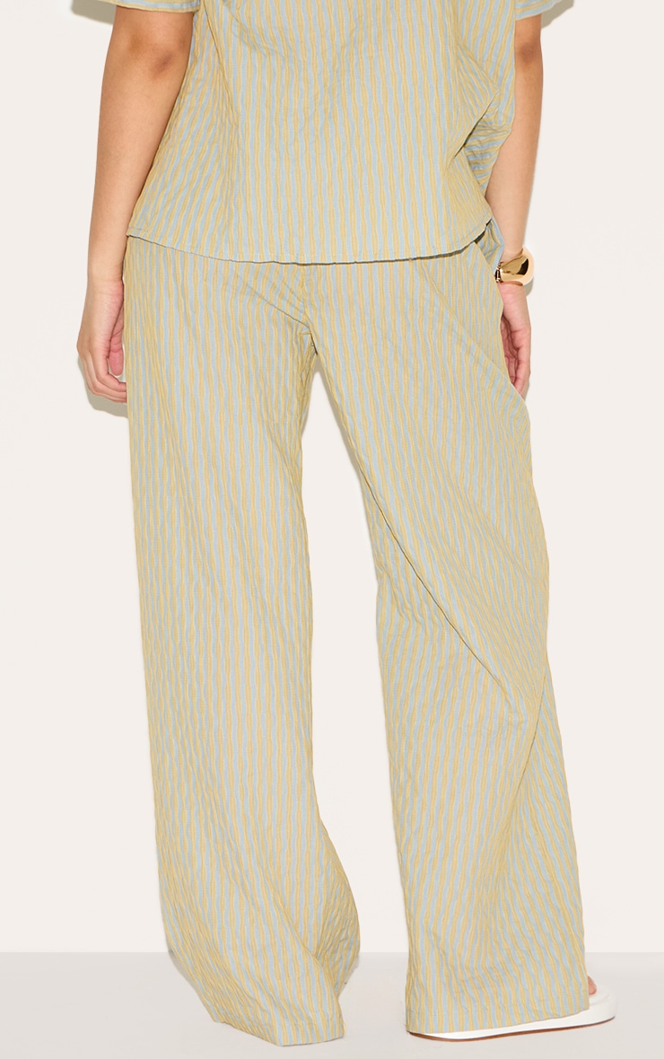 Green Striped Textured Wide Leg Pant image 3