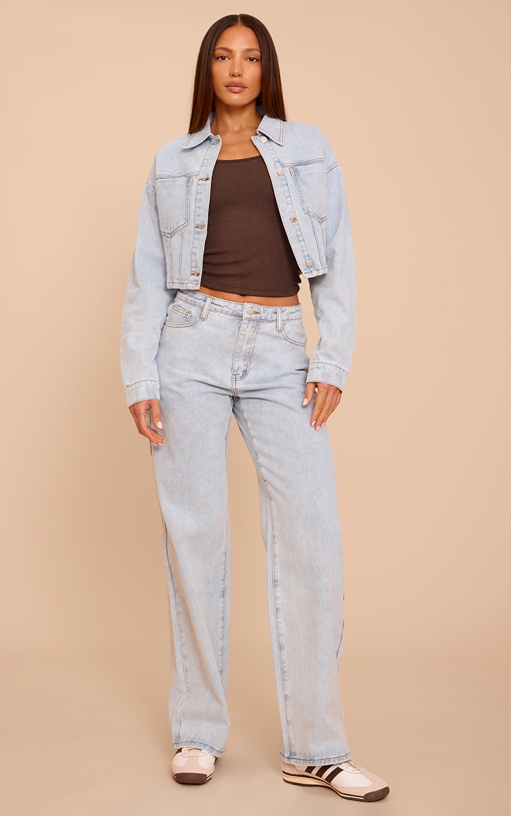 Tall Light Blue Balloon Sleeve Crop Denim Jacket | Tall