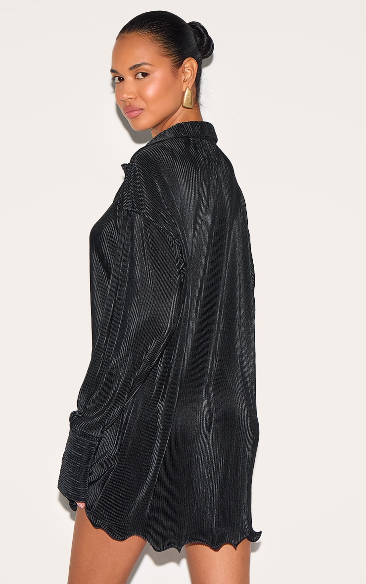 Black Plisse Frill Hem Shirt Dress image 2