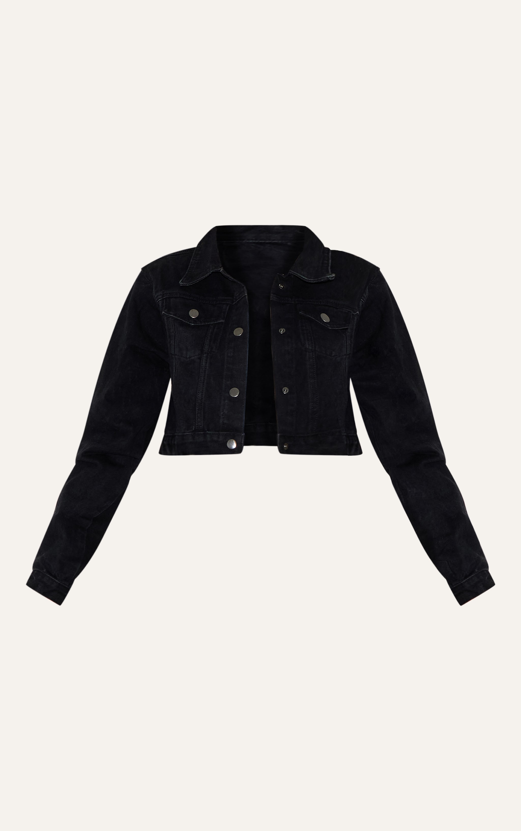 PRETTYLITTLETHING Washed Black Cropped Denim Jacket image 5