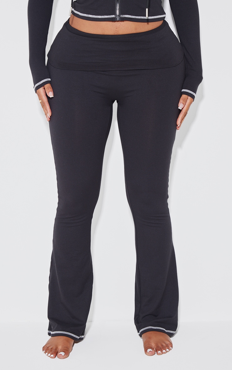 Shape Black Sculpted Contrast Stitch Foldover Waist Flare Pants image 2