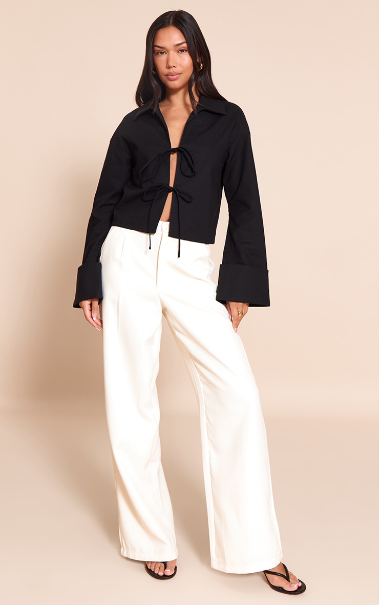 Linen Look Tie Front Structured Shirt image 3