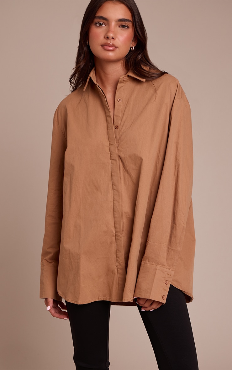 Tan Cotton Oversized Cuff Shirt image 3