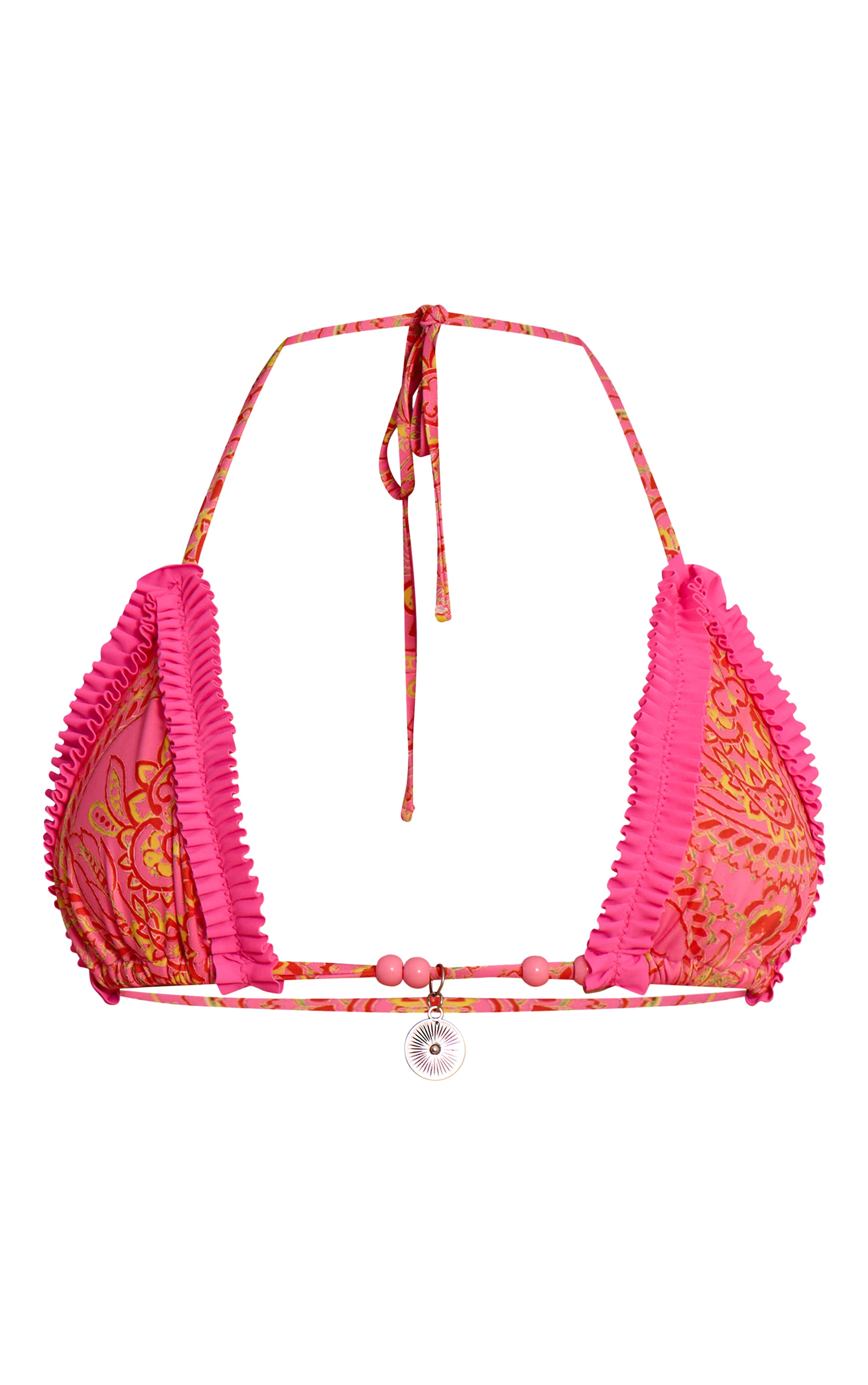 Orange Paisley Print Scalloped Hem Bead Detail Triangle Bikini Top image 5