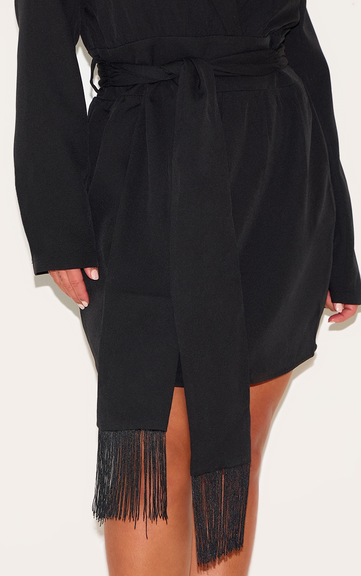 Plus Black Wrap Front Tassel Belted Dress image 4