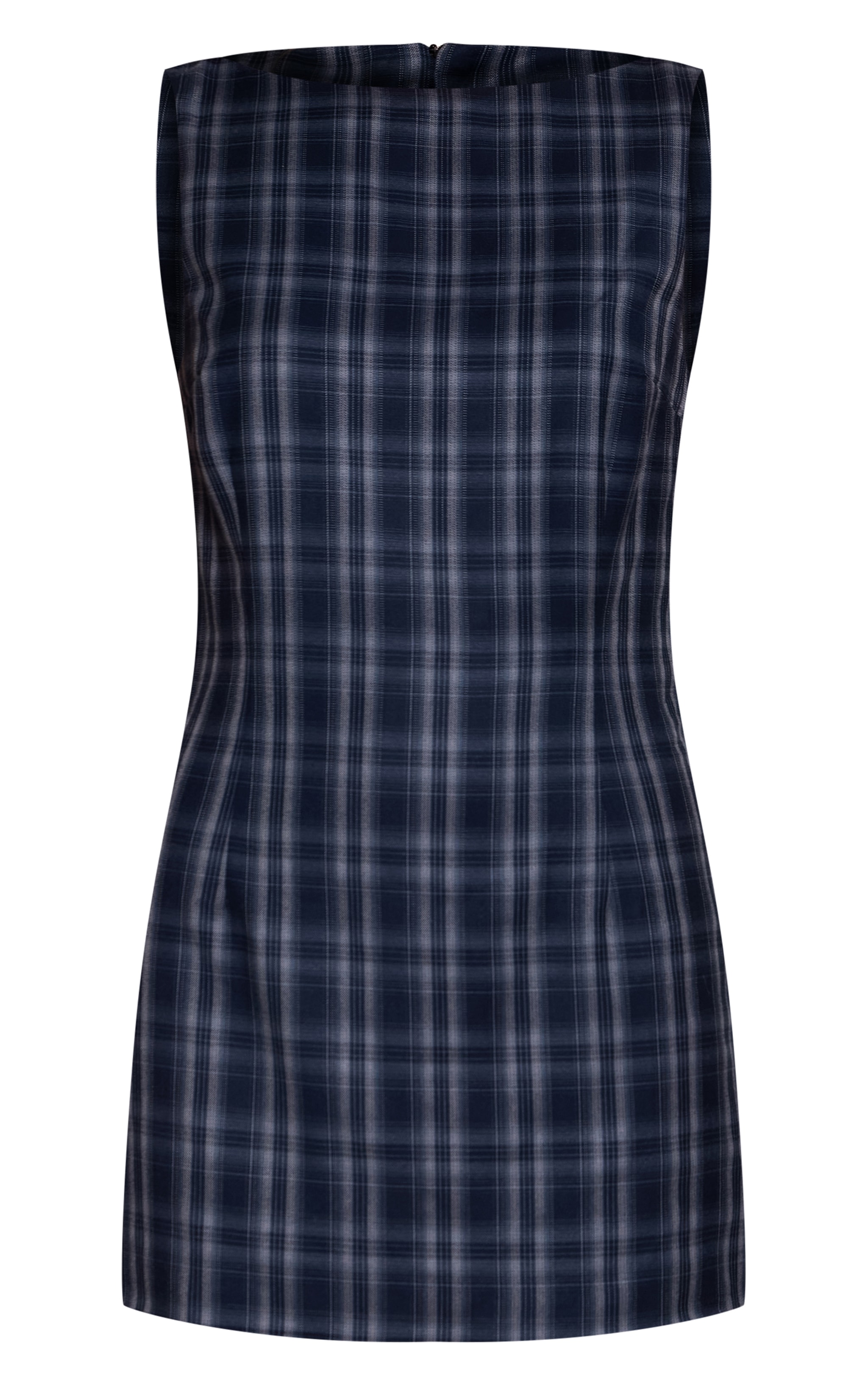 Navy Check Boat Neck Sleeveless Shift Dress image 5