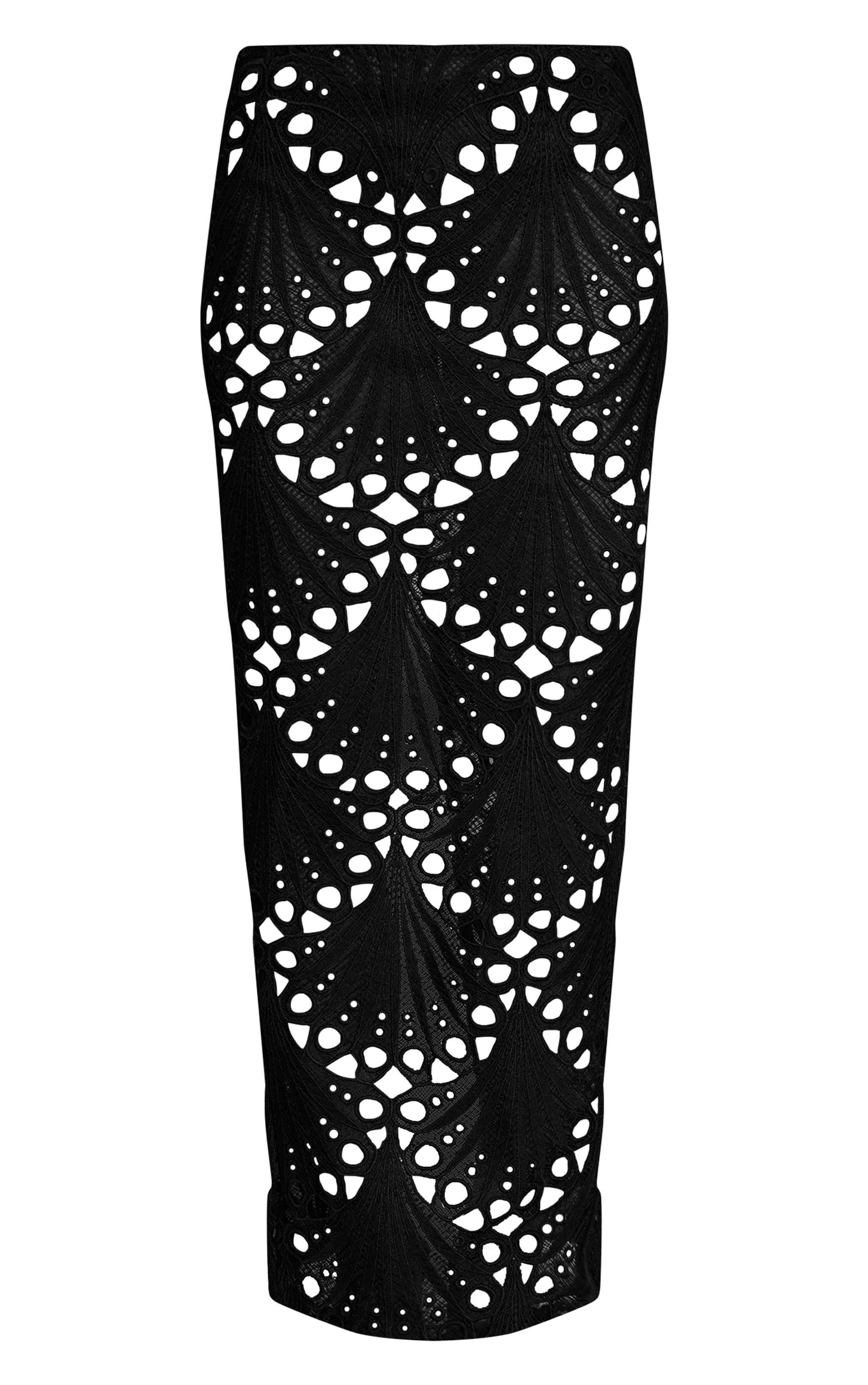 Black Textured Floral Lace Maxi Skirt image 5