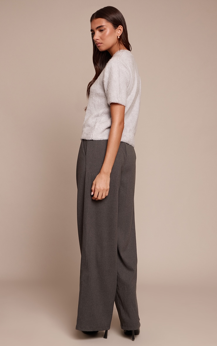 Charcoal Brushed Tailored Straight Leg Trousers image 3