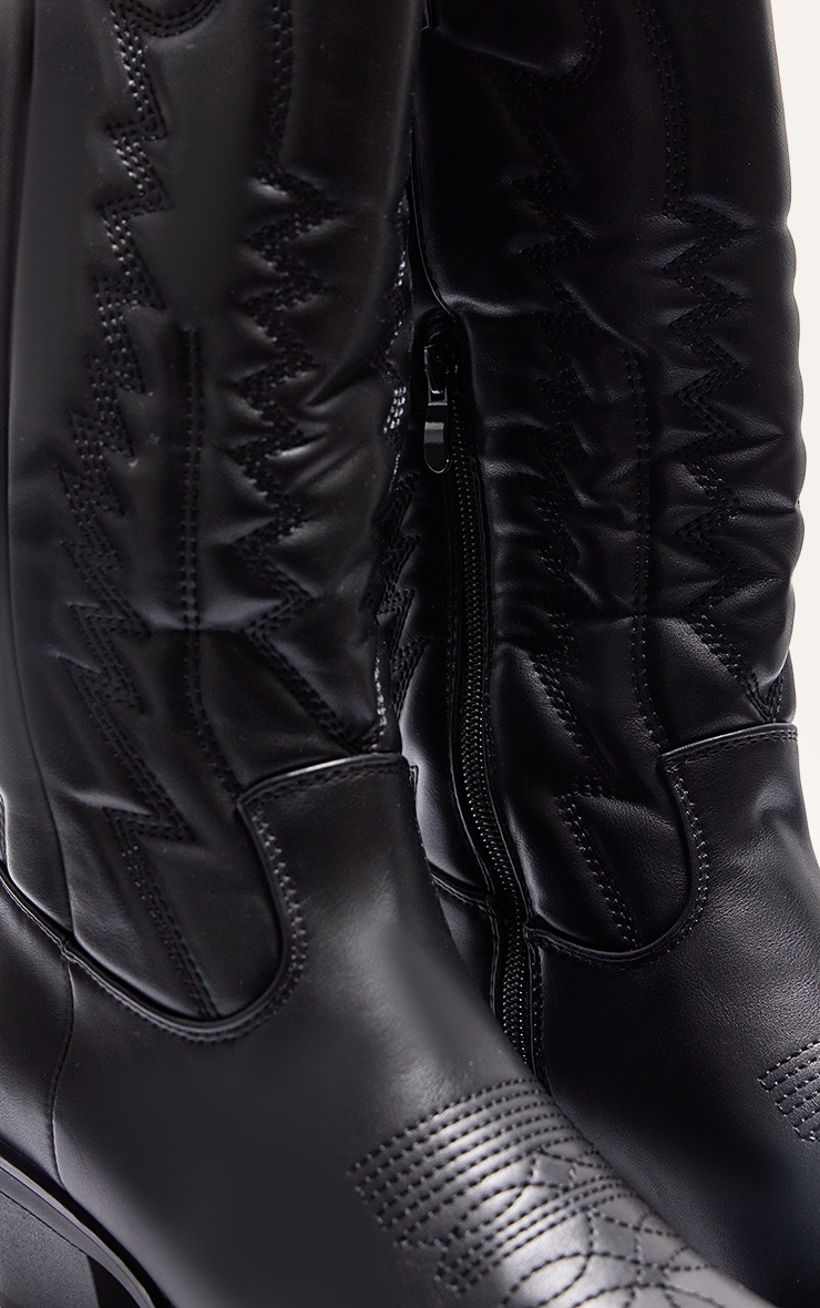 Black Faux Leather Knee High Western Boots image 4