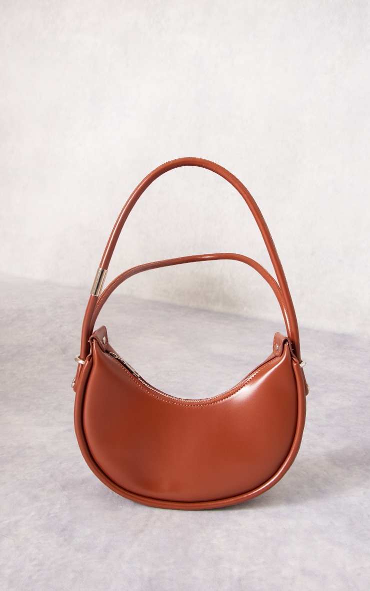 Chocolate Curved Double Strap Shoulder Bag image 2