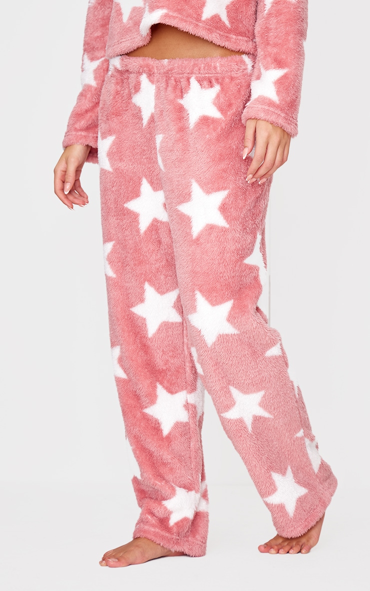 Pink Star Print Fleece Pj Pants image 2
