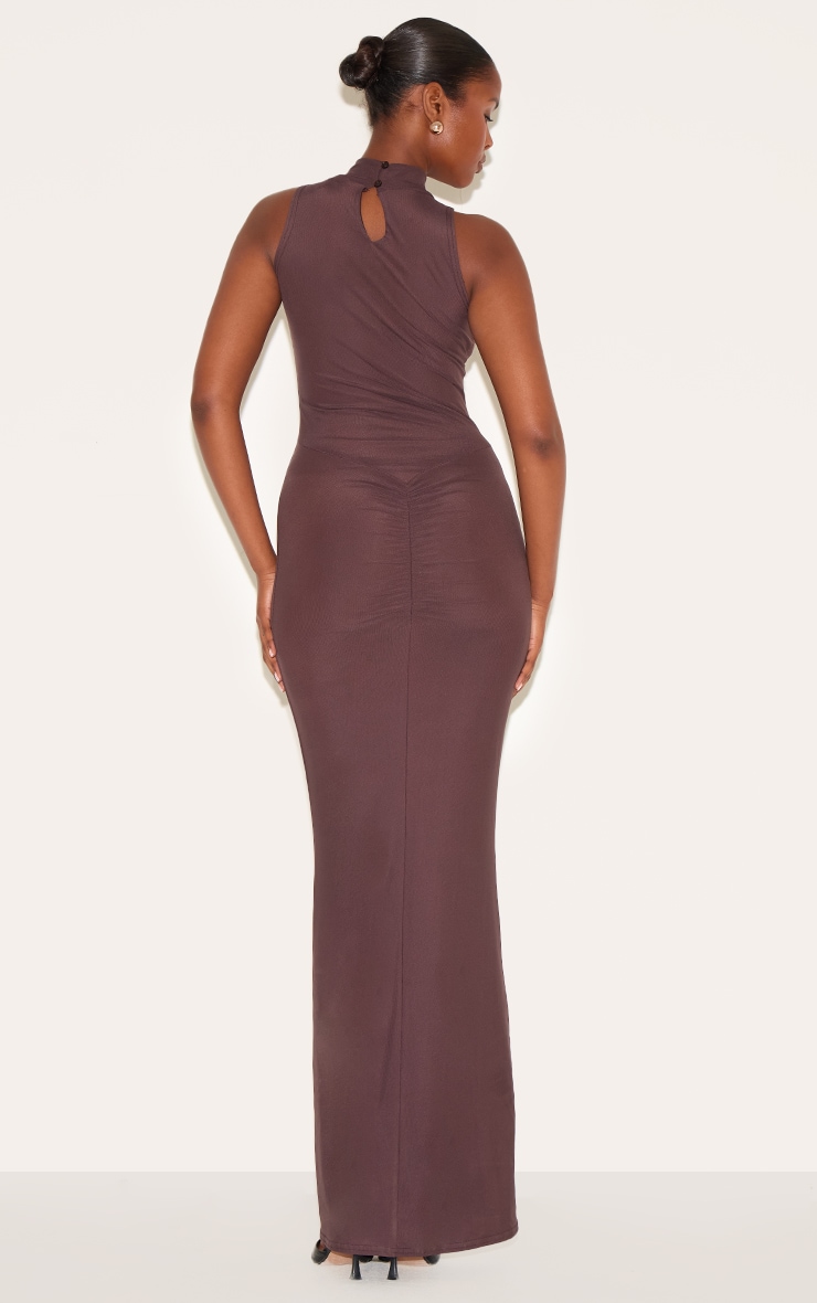 Robe longue en mesh doublé chocolat froncée image 2