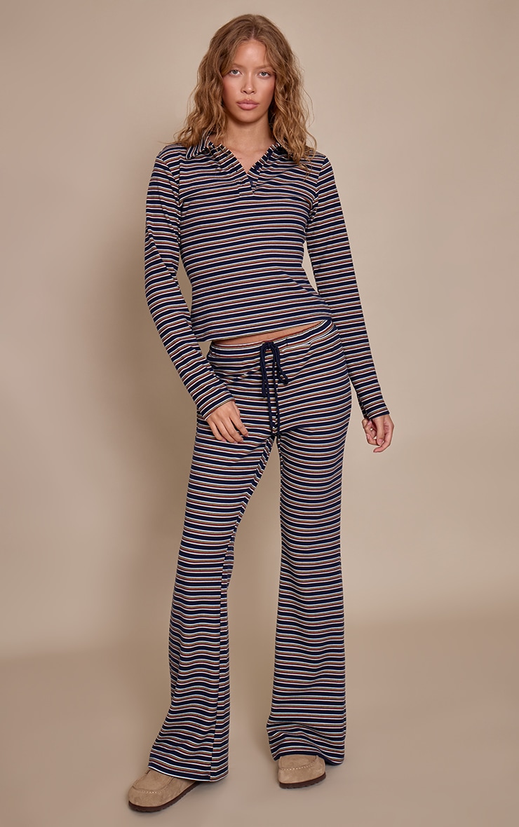 Navy Soft Fleece Striped Skinny Flare Pant image 1