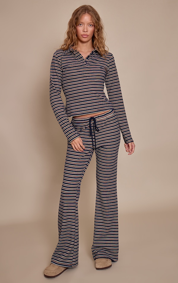 Navy Soft Fleece Striped Skinny Flare Pant