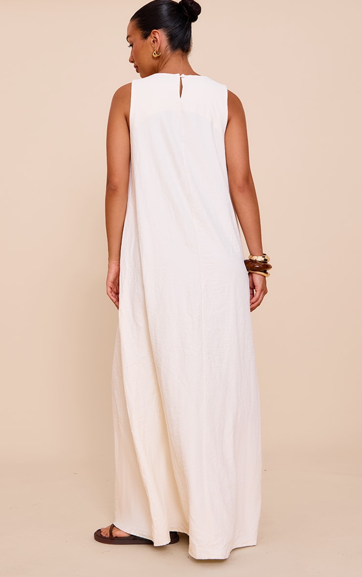 Cream Textured Boat Neck Sleeveless Column Maxi Dress image 2