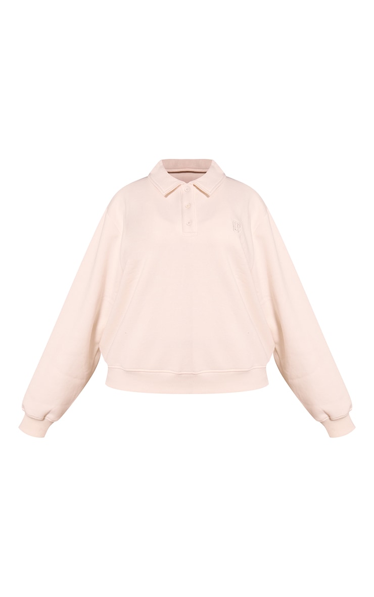 Petite Cream Prettylittlething Polo Sweatshirt image 5