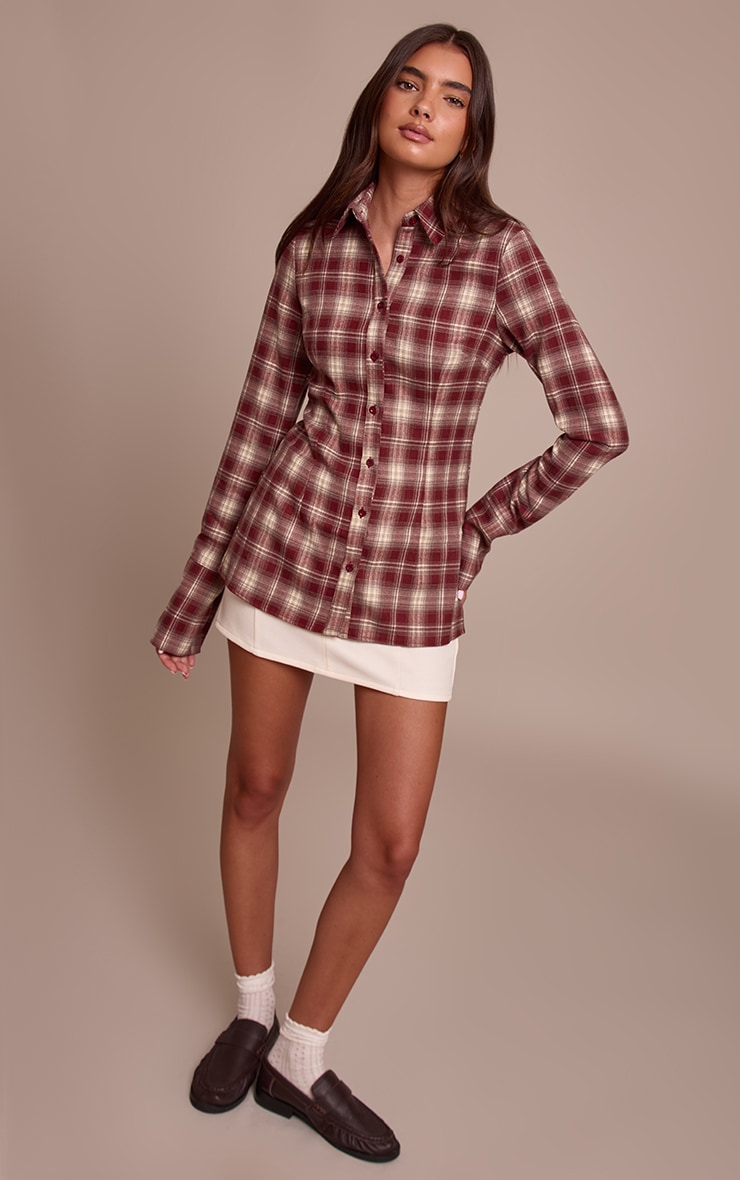 Rust Brushed Check Fitted Shirt  image 3