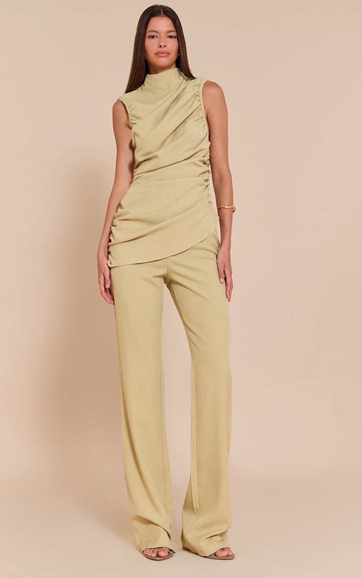 PLT Label Green Tailored Extreme Ruched Asymmetric Top image 3
