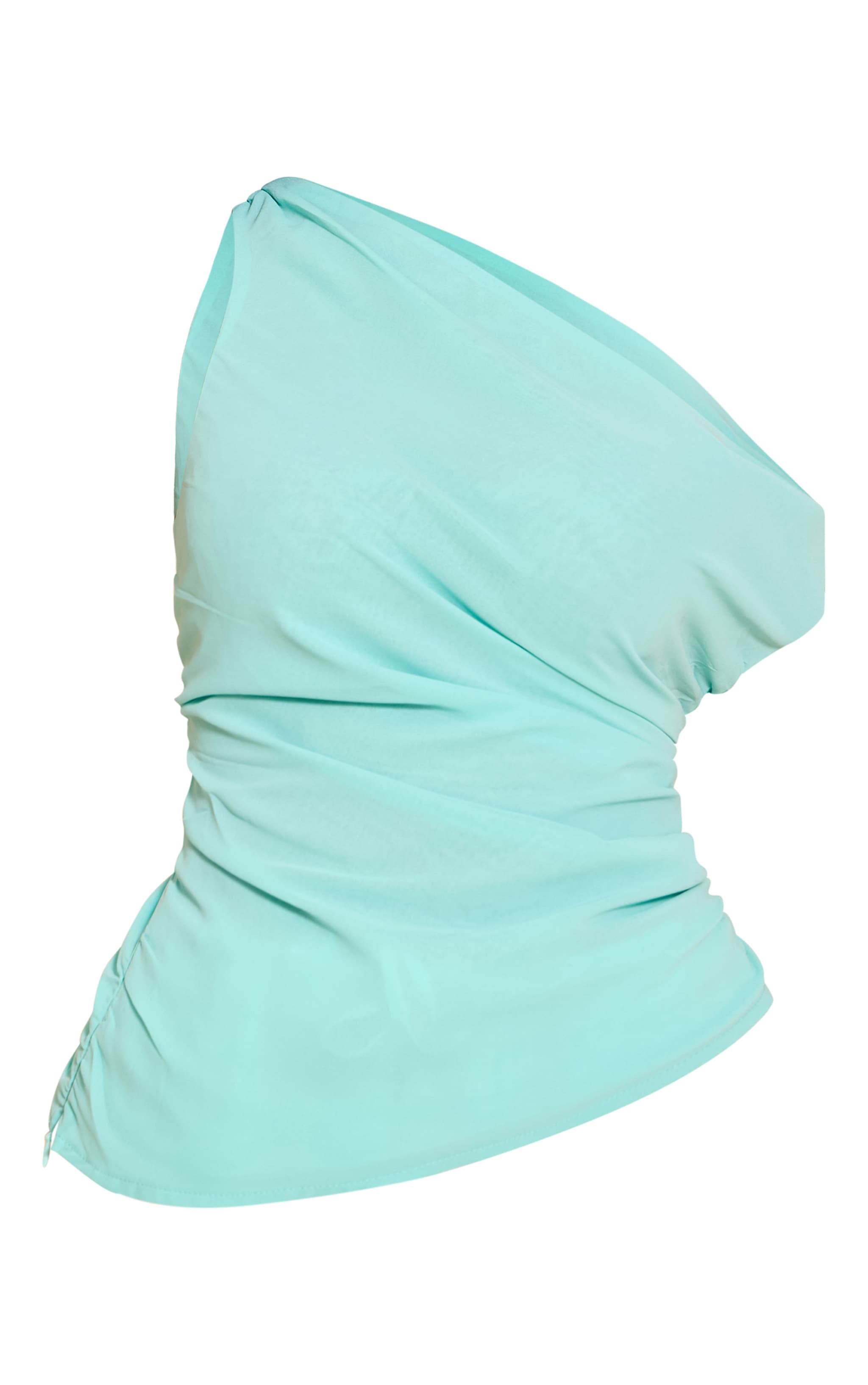 Petite Top en mousseline de soie turquoise froncé à col asymétrique image 5