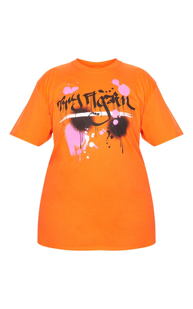 Plus Neon Orange Try Slogan T-Shirt image 3