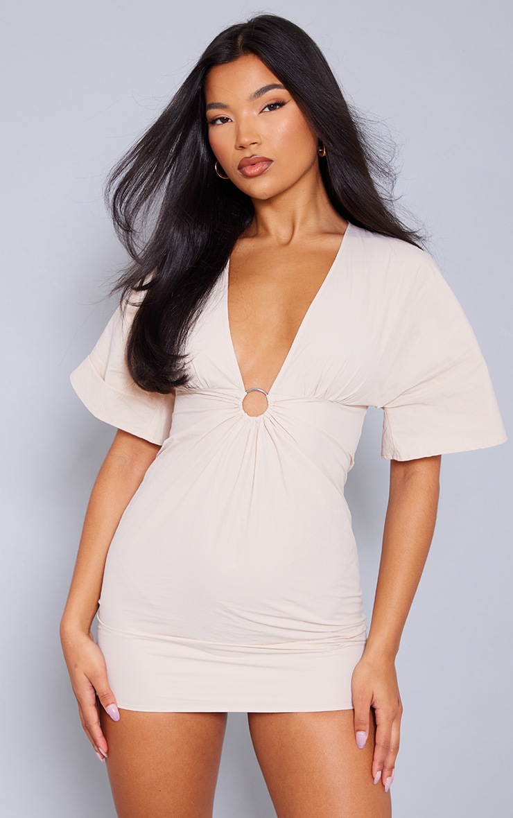 Sand Parachute Cargo Ring Detail Shift Dress