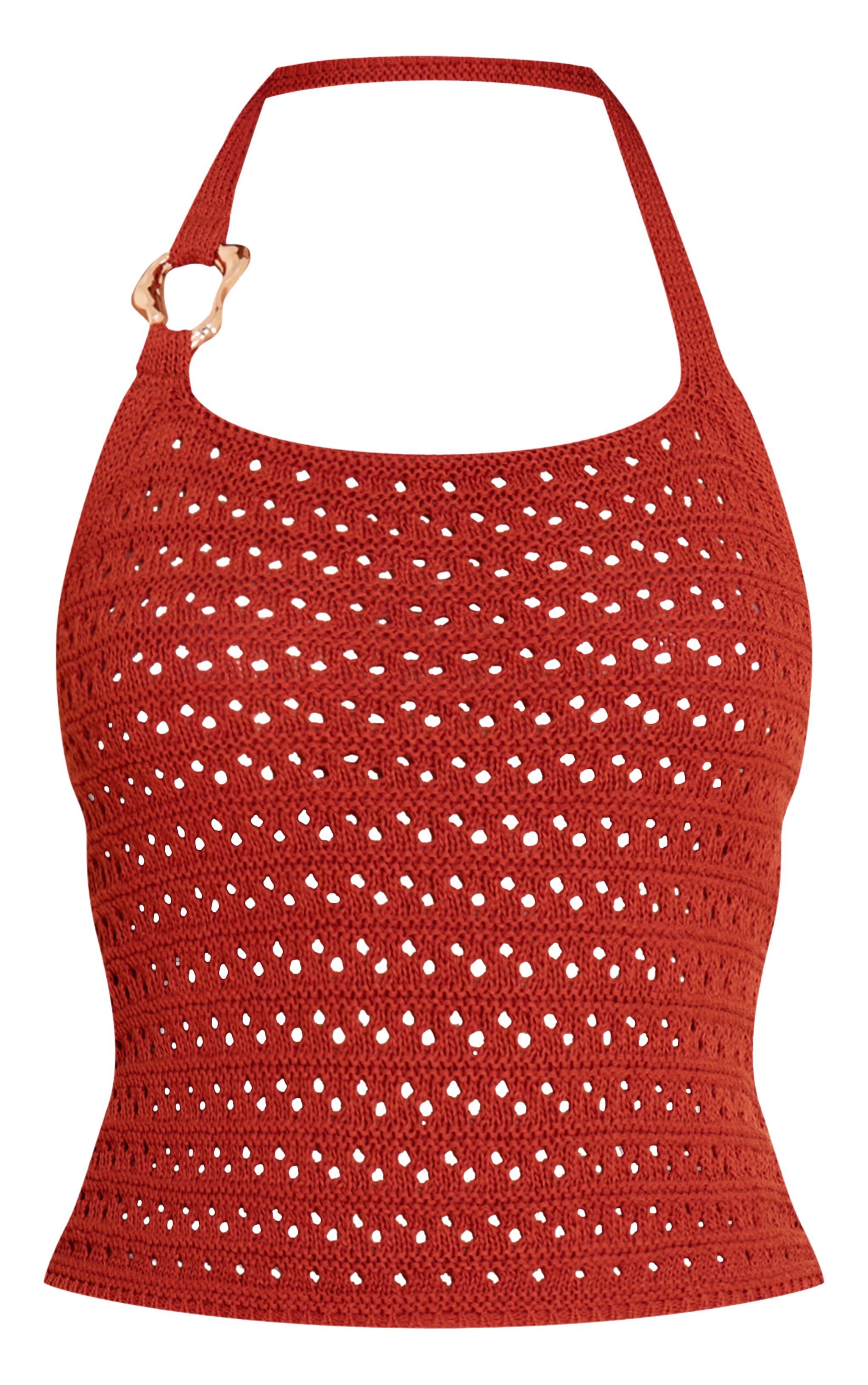 Rust Crochet Trim Detail Halter Top image 5