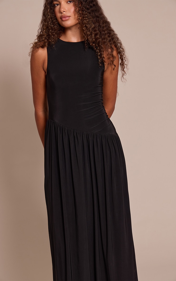 Tall Robe longue doublée douce noire à taille tombante asymétrique image 4