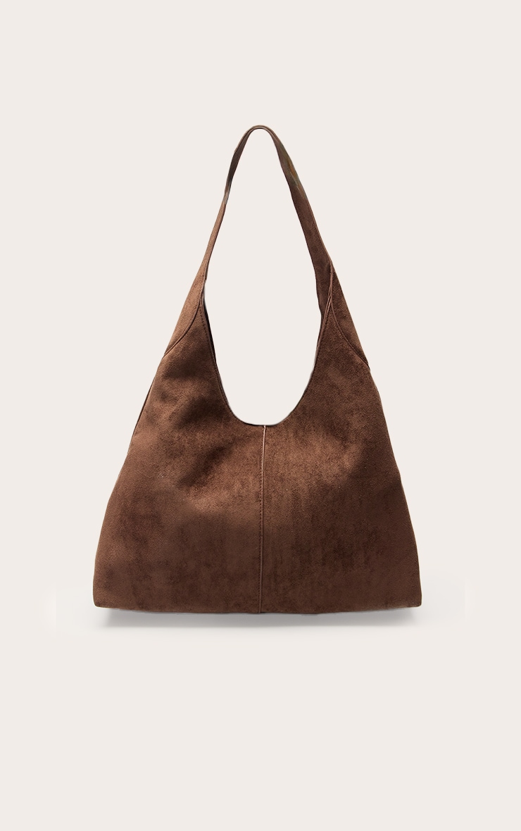 Tote bag en suédine chocolat à coutures visibles image 4