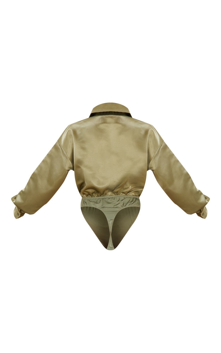  Olive Structured Satin Shirt Detail Bodysuit image 6