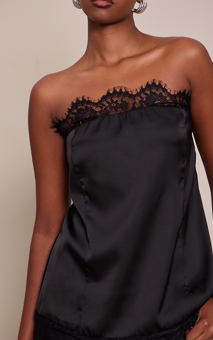 Black Double Lace Trim Satin Bandeau image 4
